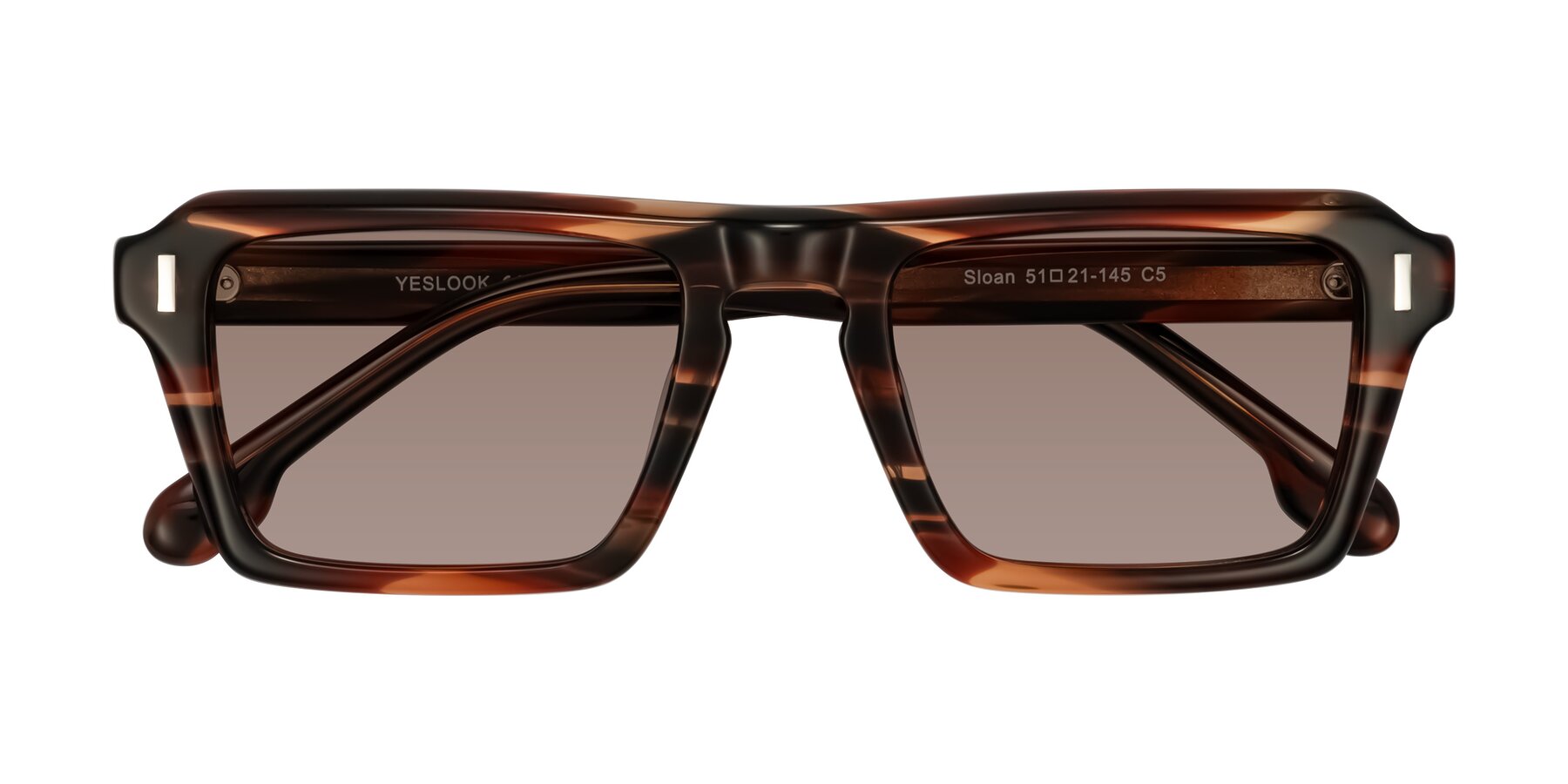 Folded Front of Sloan in Brown Striped with Medium Brown Tinted Lenses