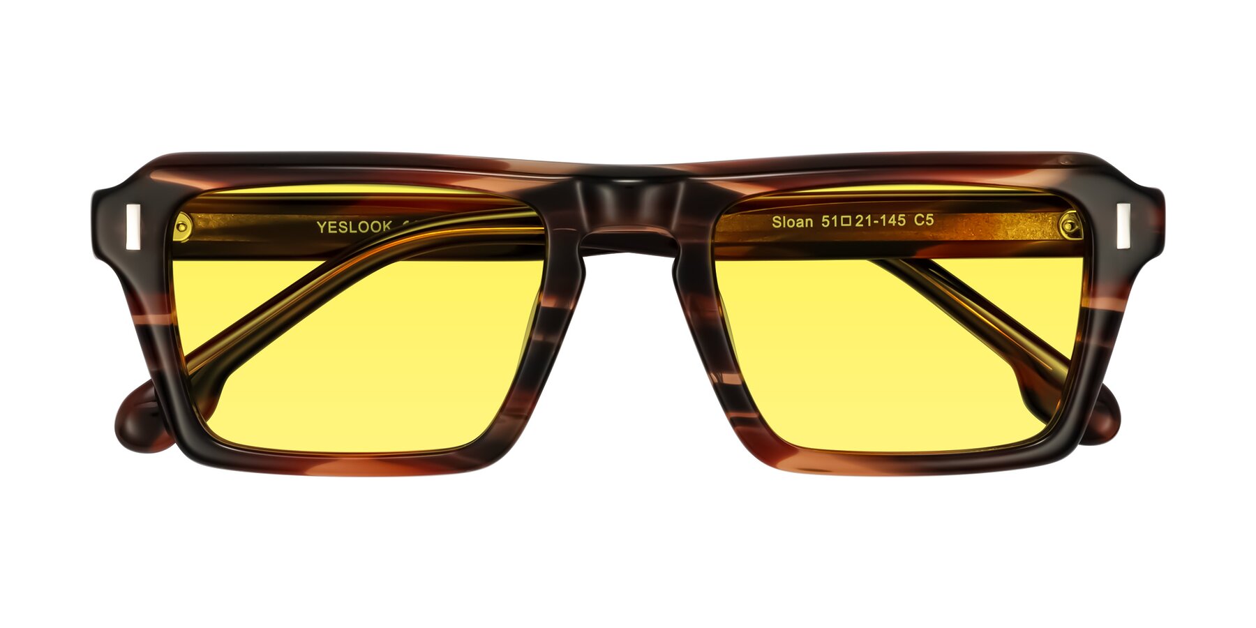 Folded Front of Sloan in Brown Striped with Medium Yellow Tinted Lenses