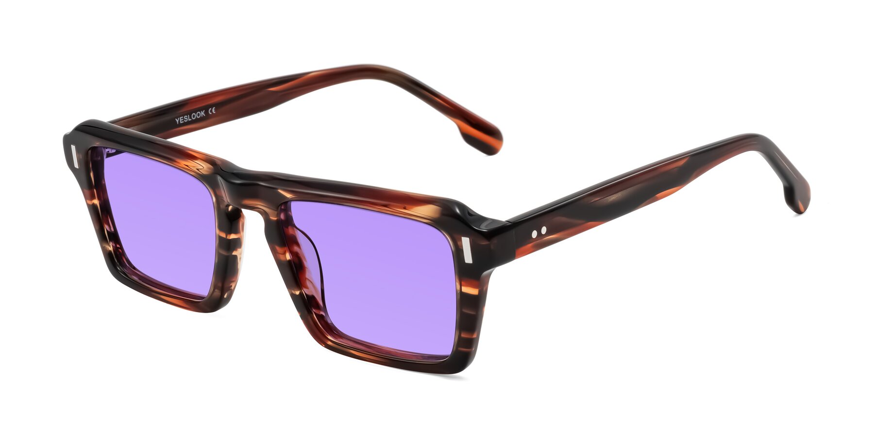 Angle of Sloan in Brown Striped with Medium Purple Tinted Lenses