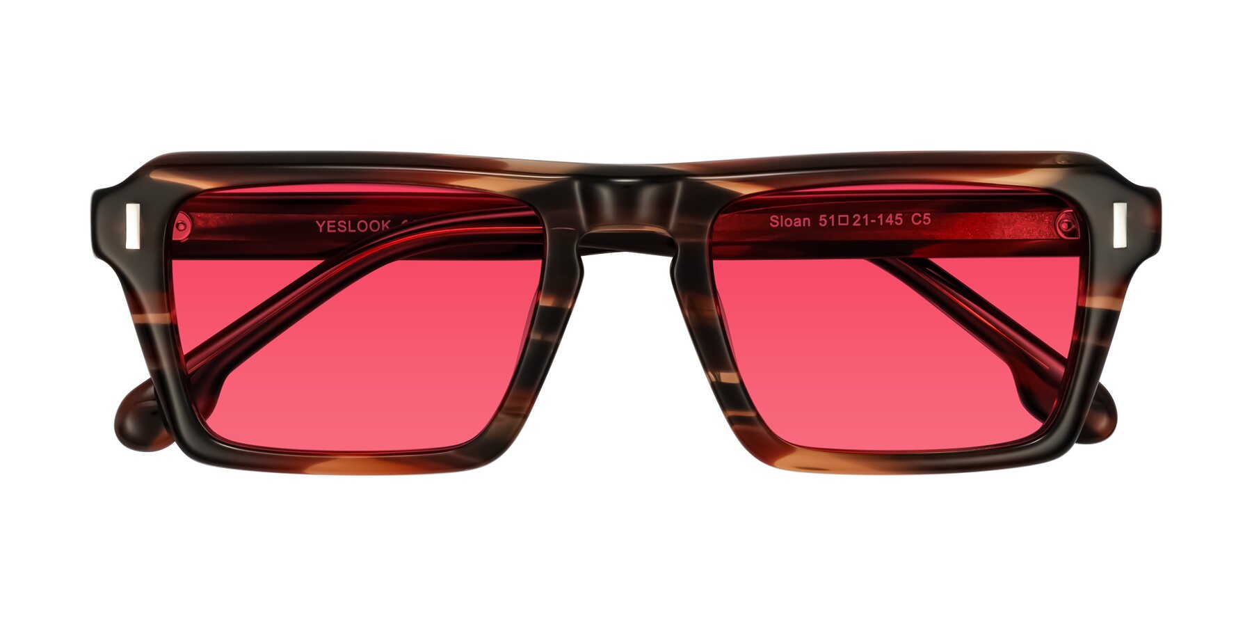 Folded Front of Sloan in Brown Striped with Red Tinted Lenses