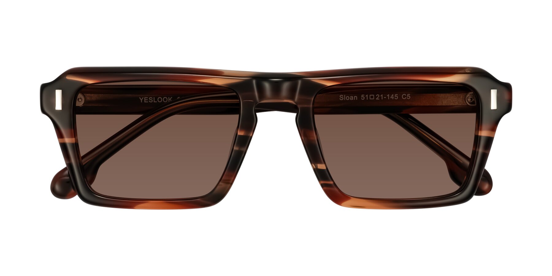 Folded Front of Sloan in Brown Striped with Brown Tinted Lenses