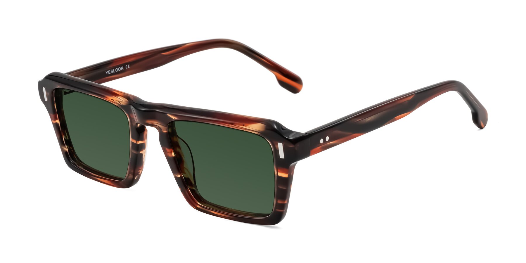 Angle of Sloan in Brown Striped with Green Tinted Lenses
