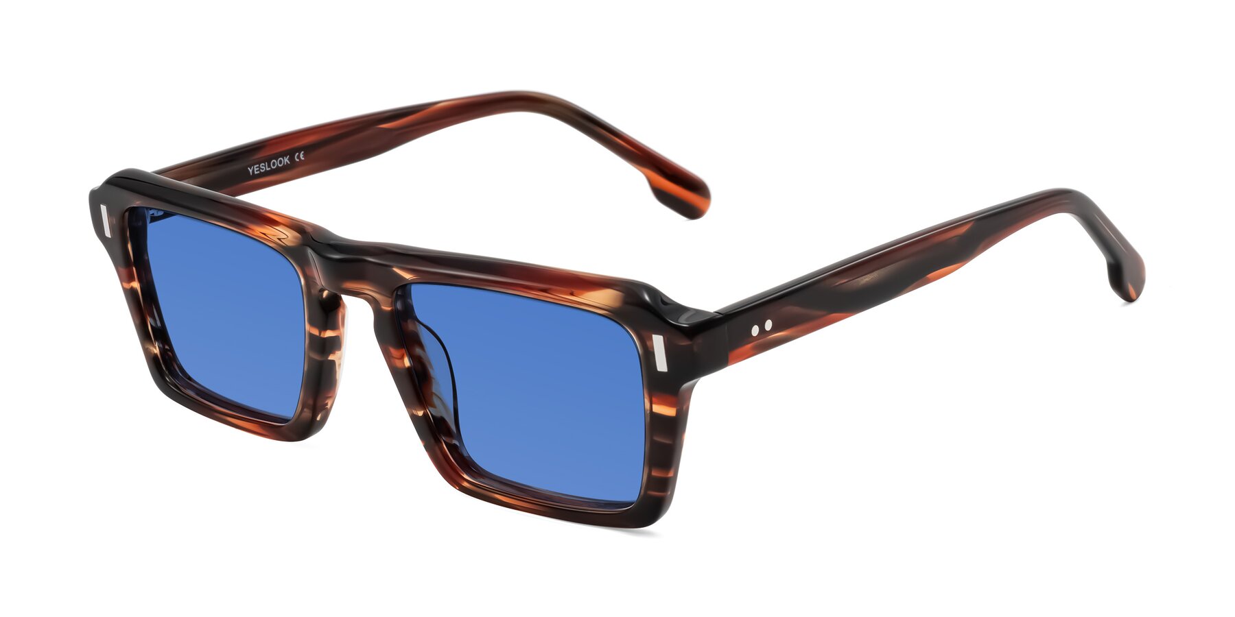 Angle of Sloan in Brown Striped with Blue Tinted Lenses