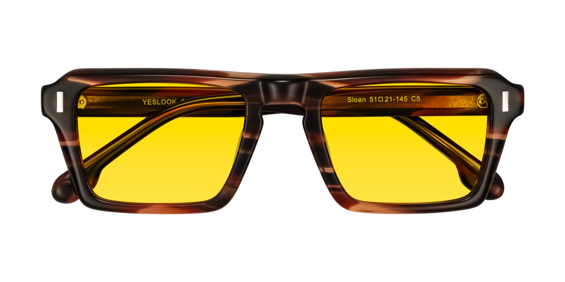 Folded Front of Sloan in Brown Striped with Yellow Tinted Lenses