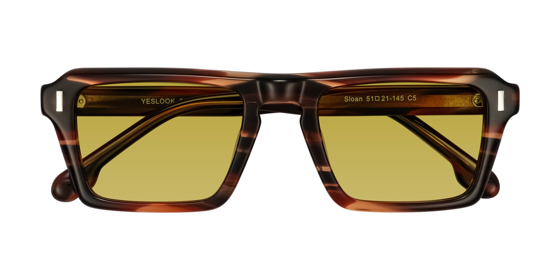 Folded Front of Sloan in Brown Striped with Champagne Tinted Lenses