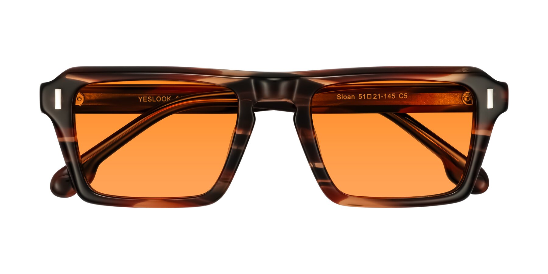 Folded Front of Sloan in Brown Striped with Orange Tinted Lenses