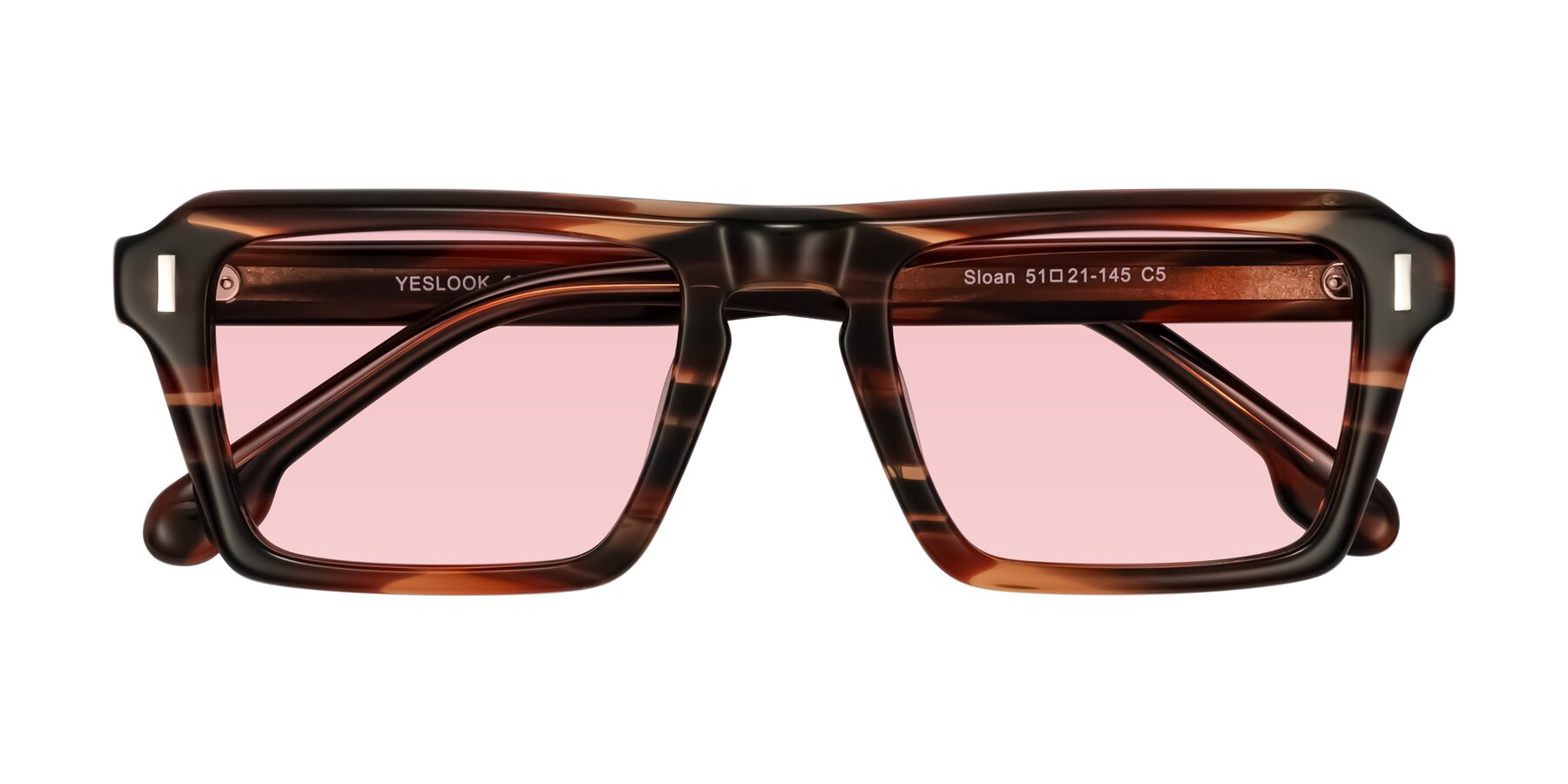 Folded Front of Sloan in Brown Striped with Light Garnet Tinted Lenses