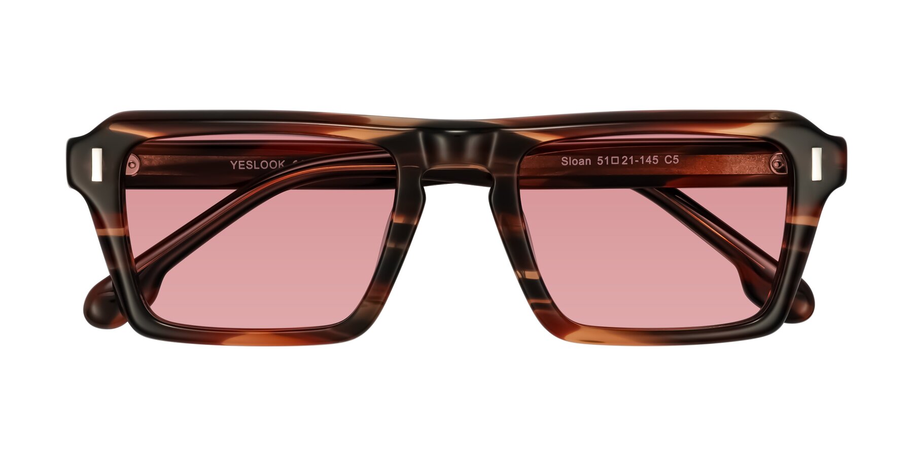 Folded Front of Sloan in Brown Striped with Medium Garnet Tinted Lenses