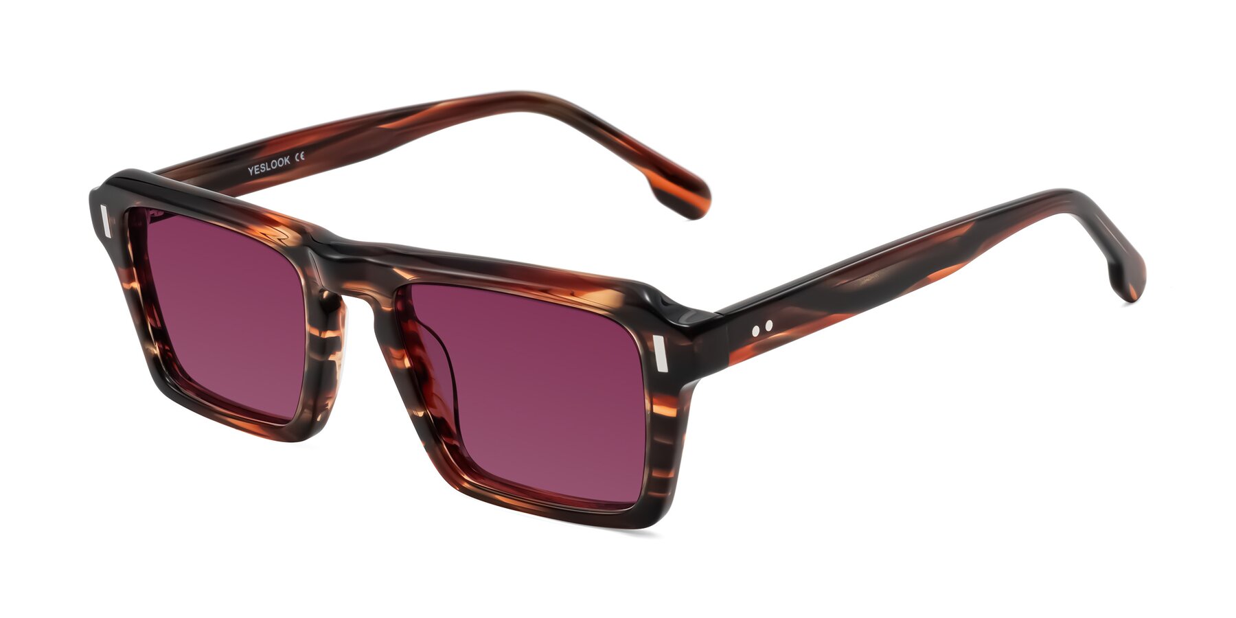 Angle of Sloan in Brown Striped with Wine Tinted Lenses
