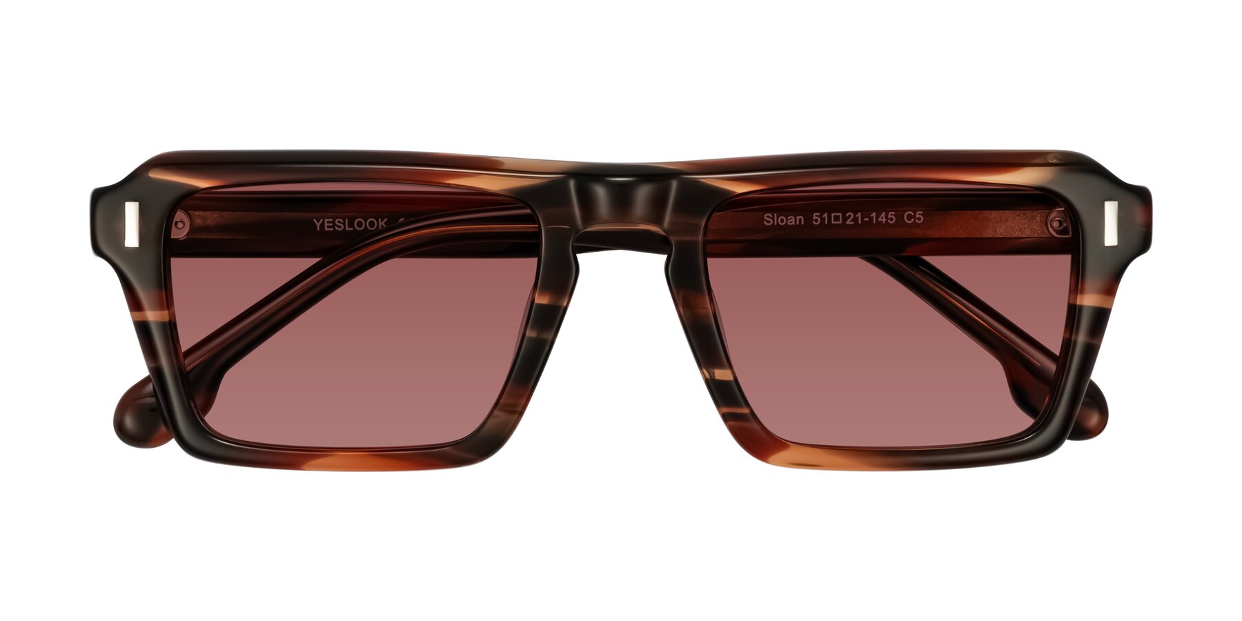 Folded Front of Sloan in Brown Striped with Garnet Tinted Lenses
