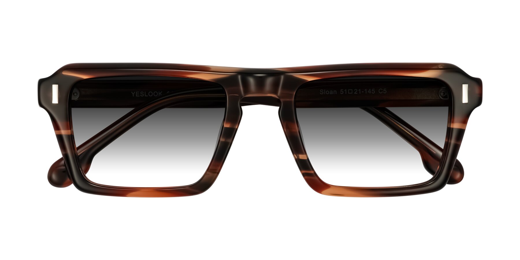 Folded Front of Sloan in Brown Striped with Gray Gradient Lenses