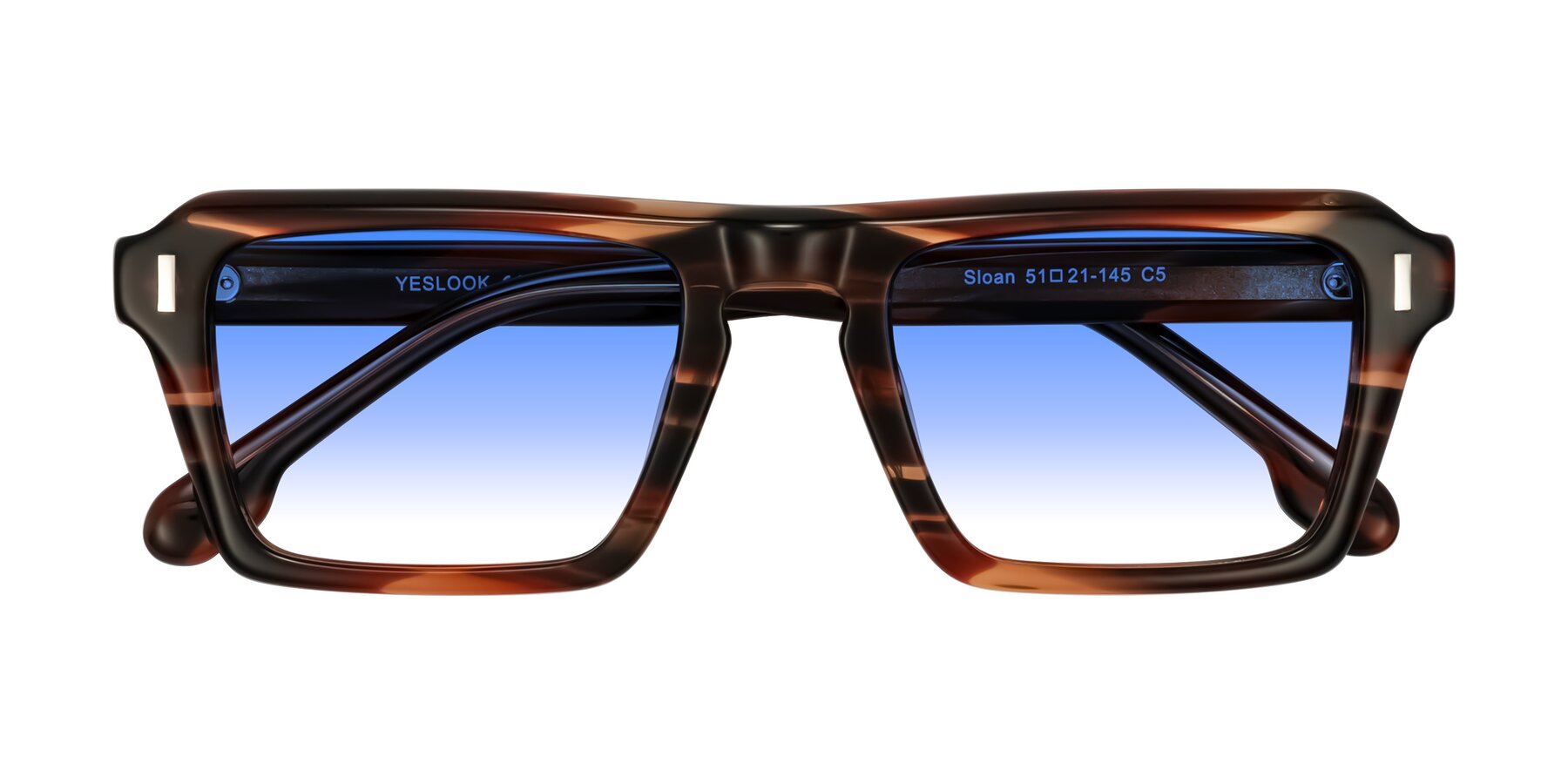 Folded Front of Sloan in Brown Striped with Blue Gradient Lenses