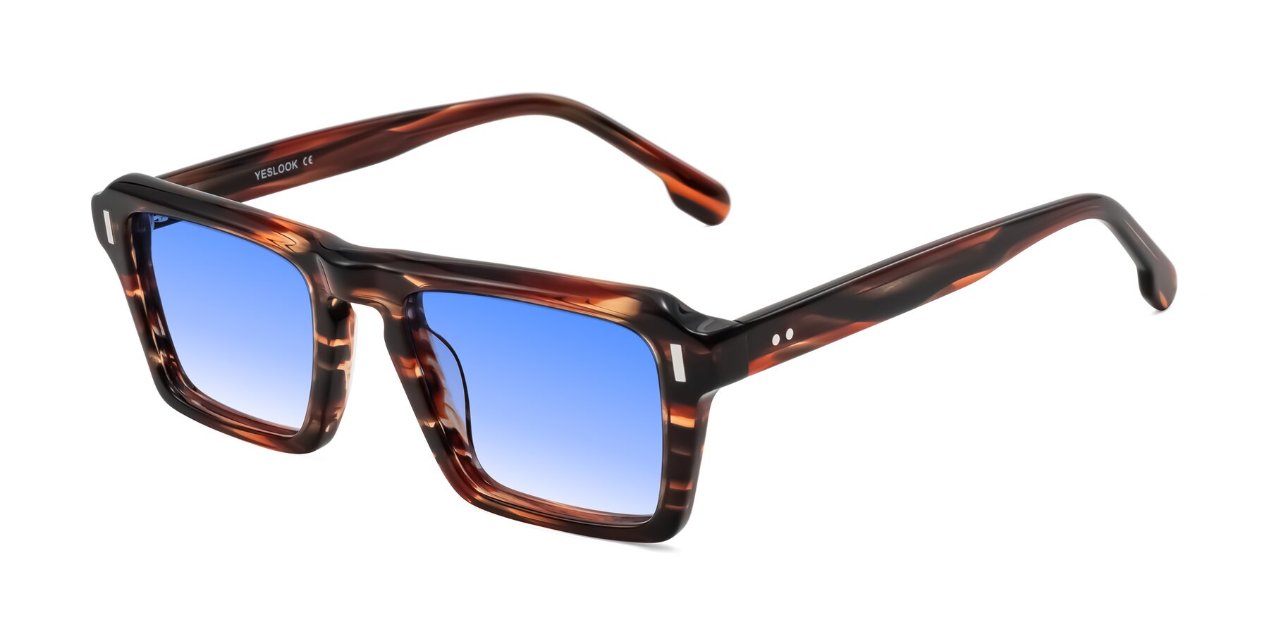 Angle of Sloan in Brown Striped with Blue Gradient Lenses