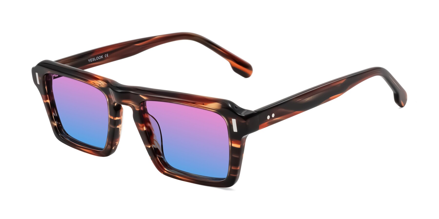 Angle of Sloan in Brown Striped with Pink / Blue Gradient Lenses