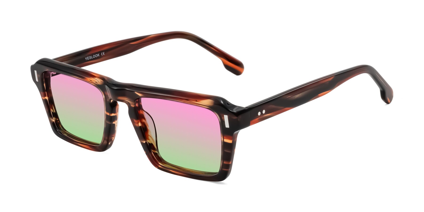 Angle of Sloan in Brown Striped with Pink / Green Gradient Lenses