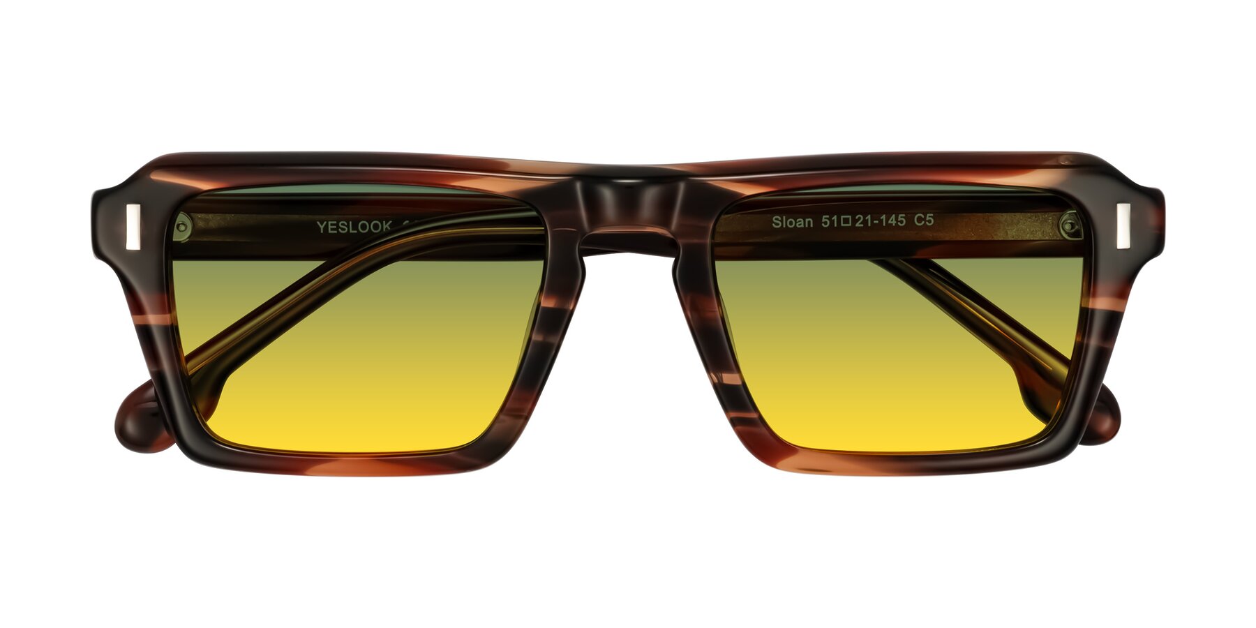 Folded Front of Sloan in Brown Striped with Green / Yellow Gradient Lenses
