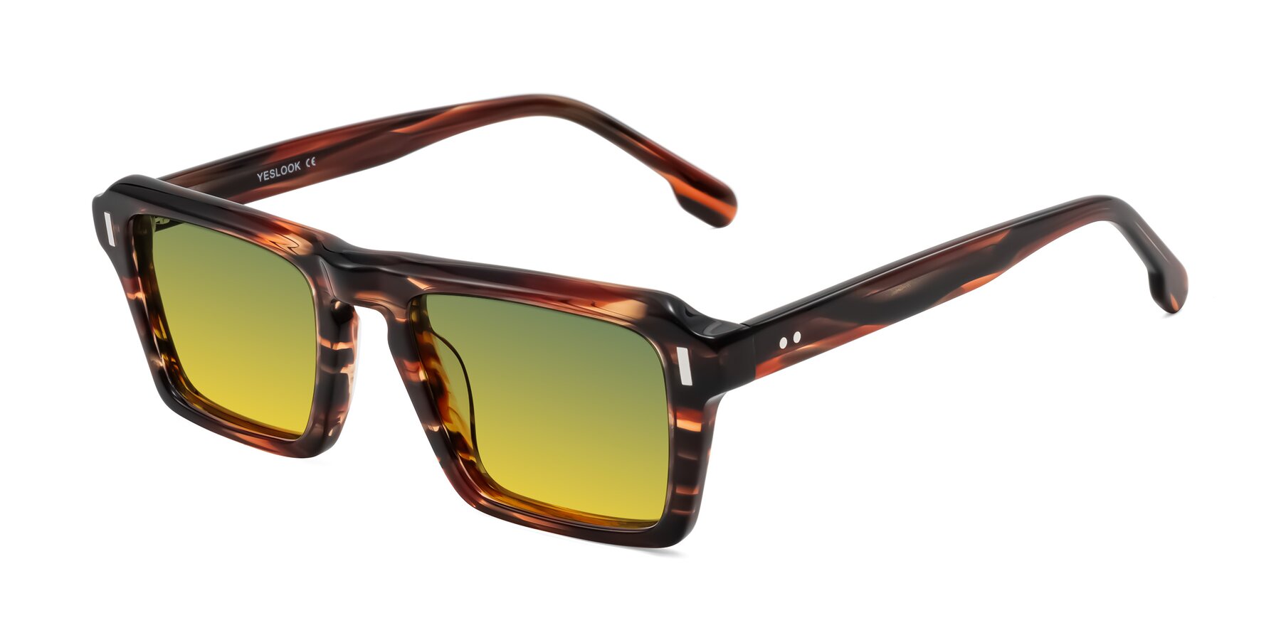 Angle of Sloan in Brown Striped with Green / Yellow Gradient Lenses