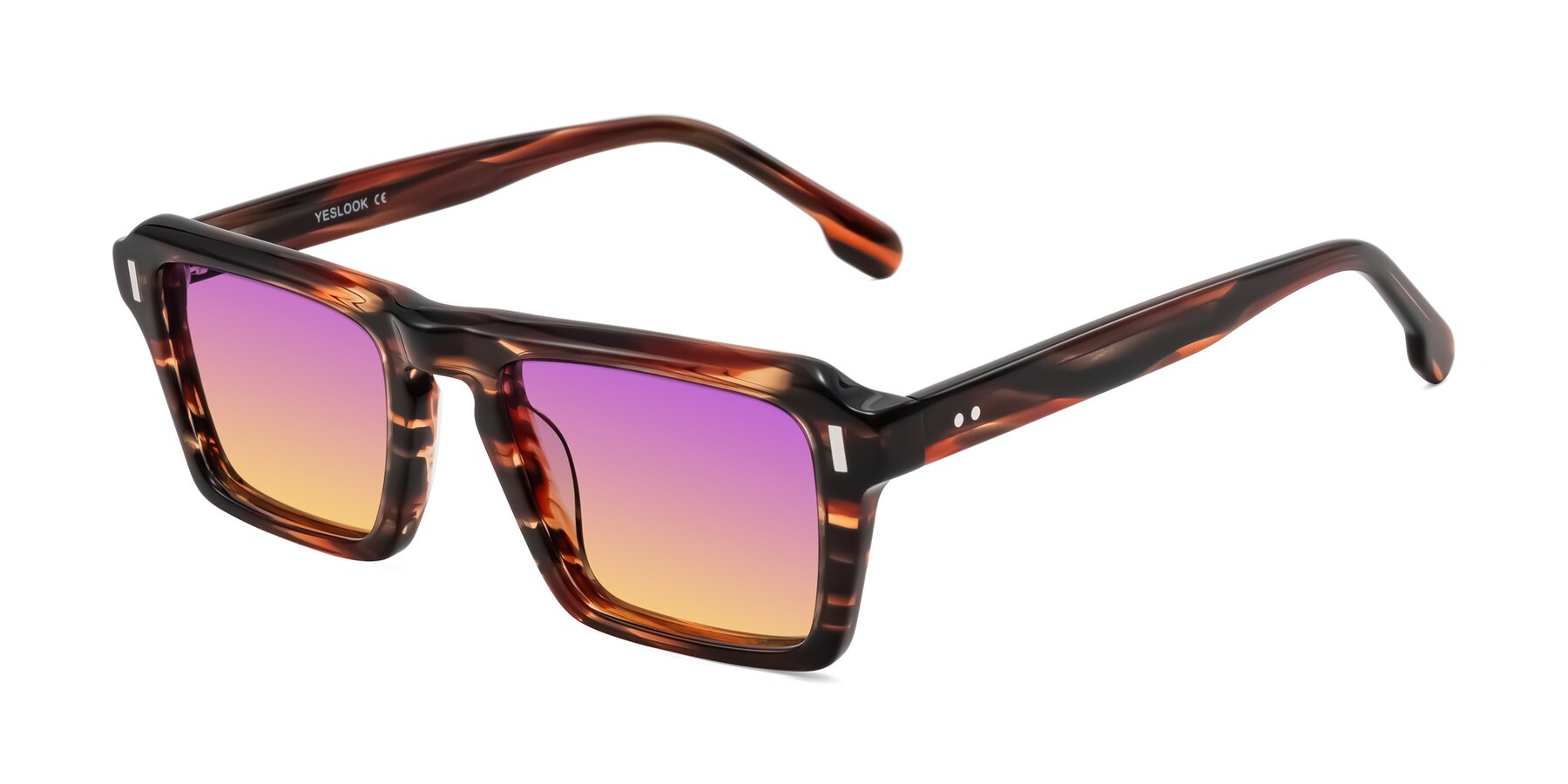 Angle of Sloan in Brown Striped with Purple / Yellow Gradient Lenses