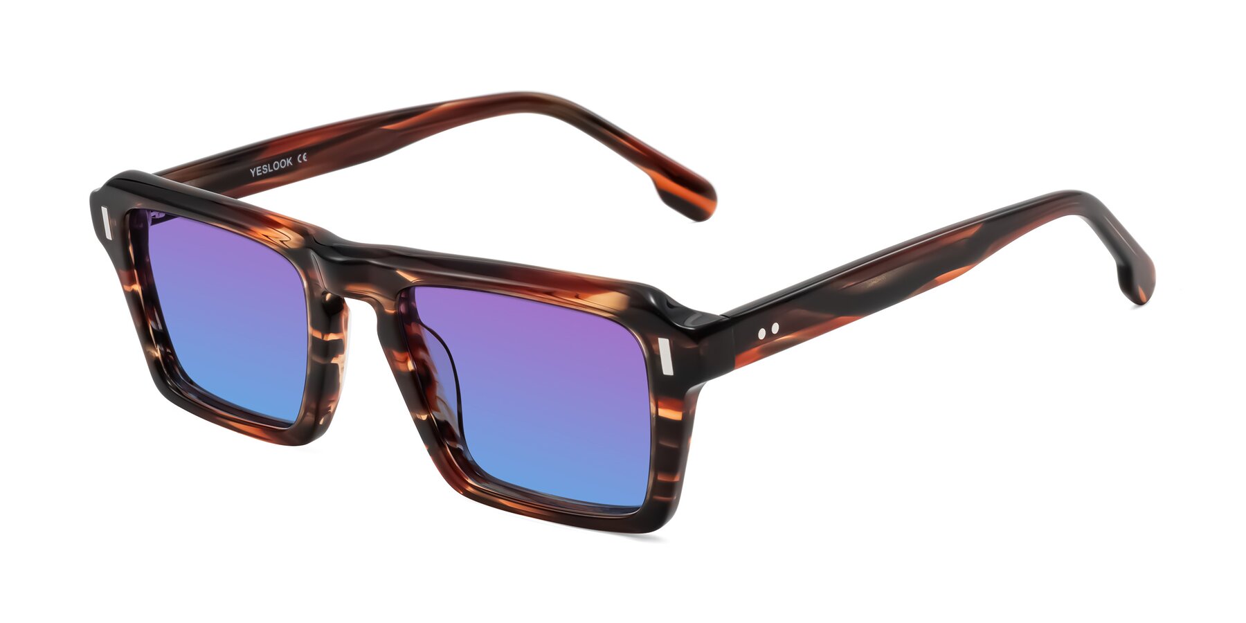 Angle of Sloan in Brown Striped with Purple / Blue Gradient Lenses