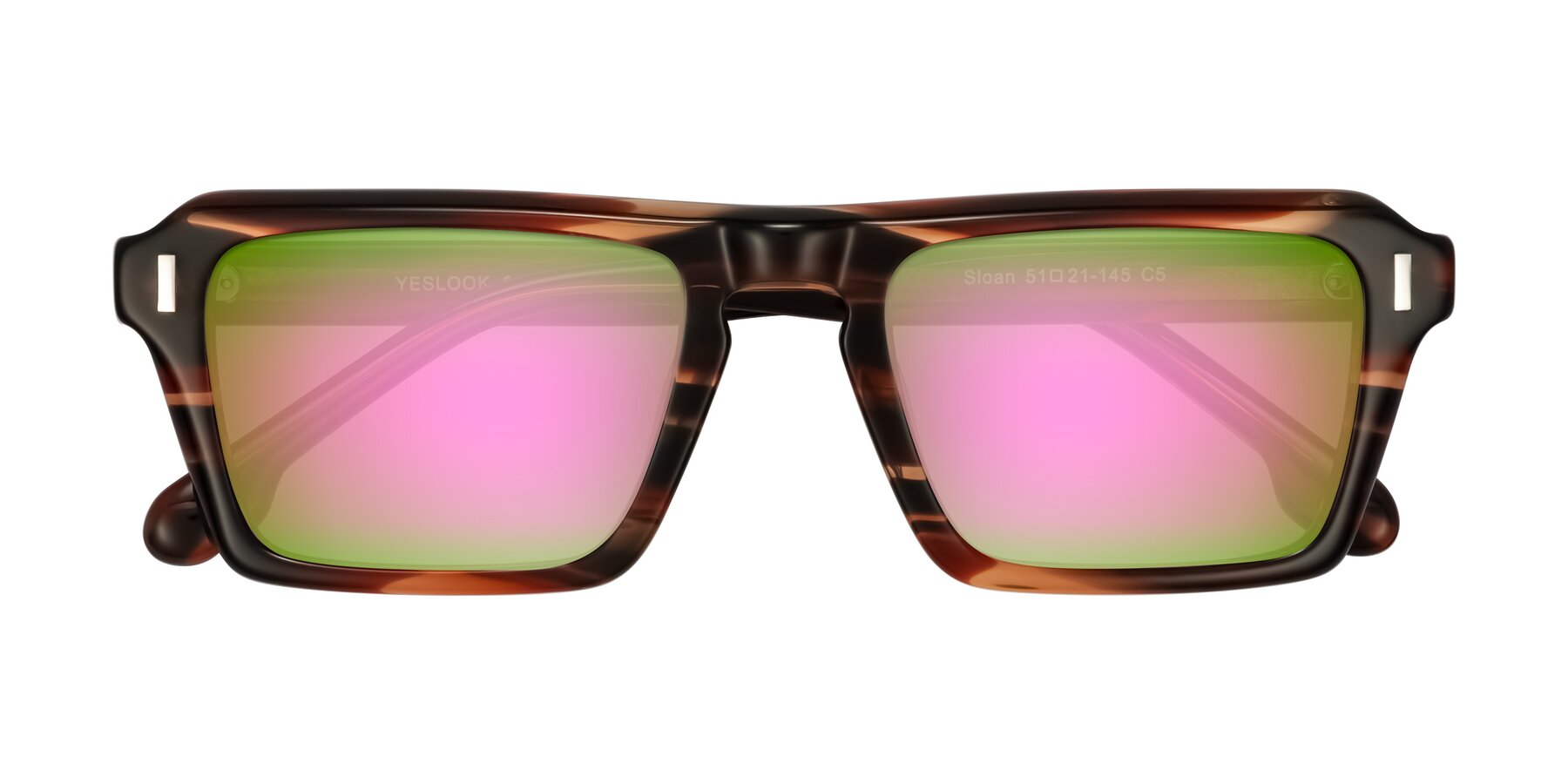 Folded Front of Sloan in Brown Striped with Pink Mirrored Lenses