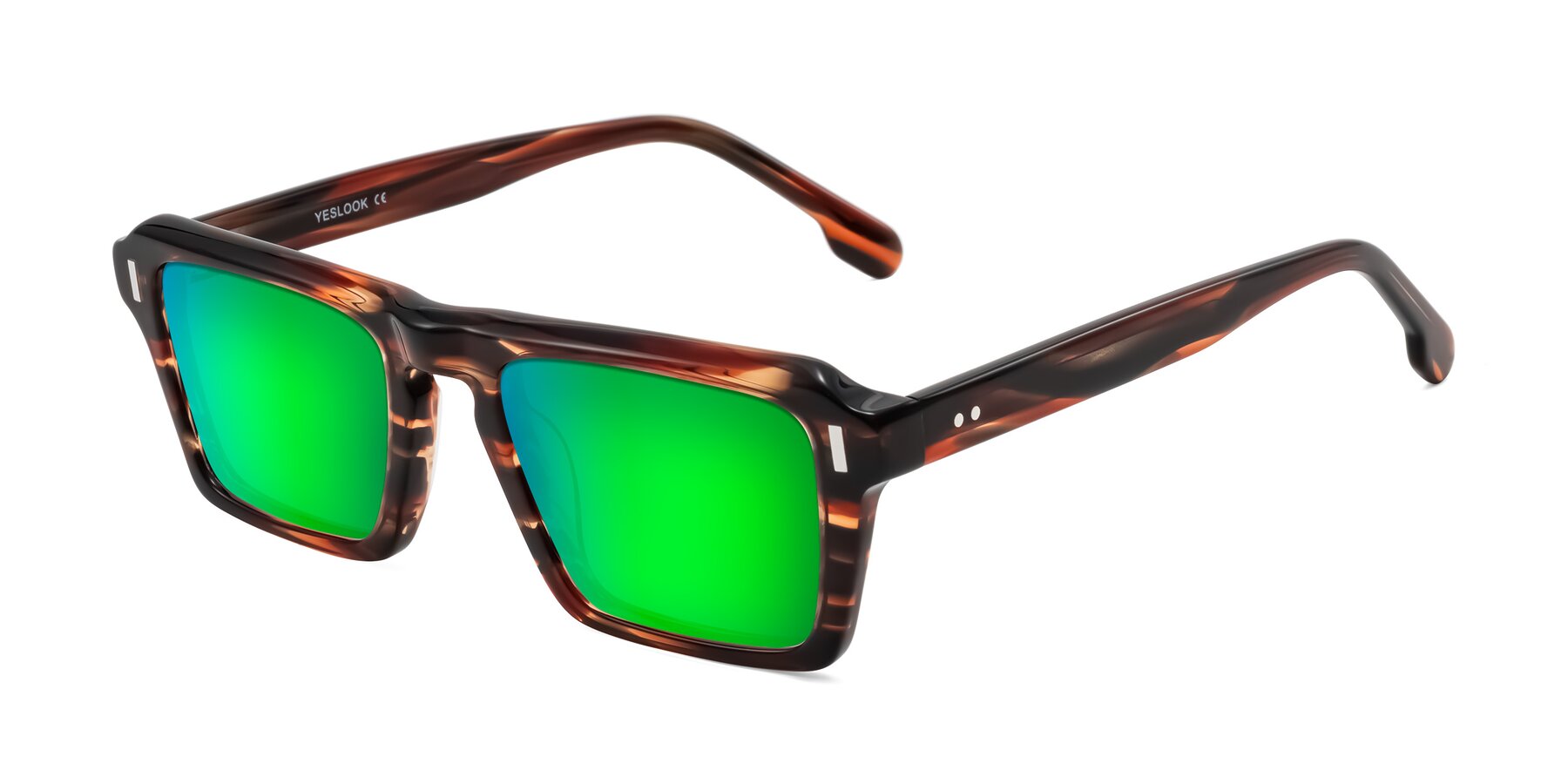 Angle of Sloan in Brown Striped with Green Mirrored Lenses
