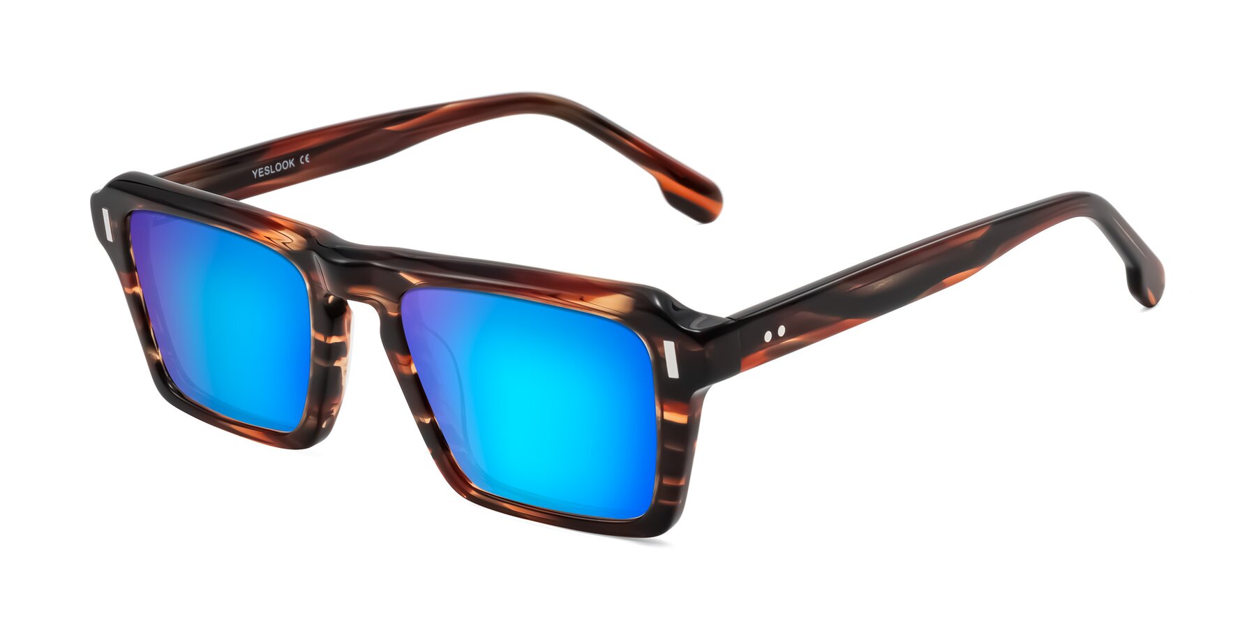 Angle of Sloan in Brown Striped with Blue Mirrored Lenses
