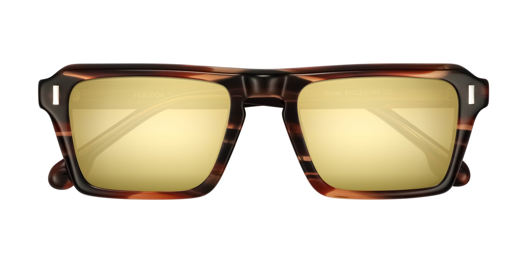 Folded Front of Sloan in Brown Striped with Gold Mirrored Lenses