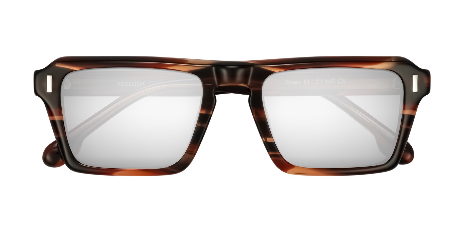 Folded Front of Sloan in Brown Striped with Silver Mirrored Lenses