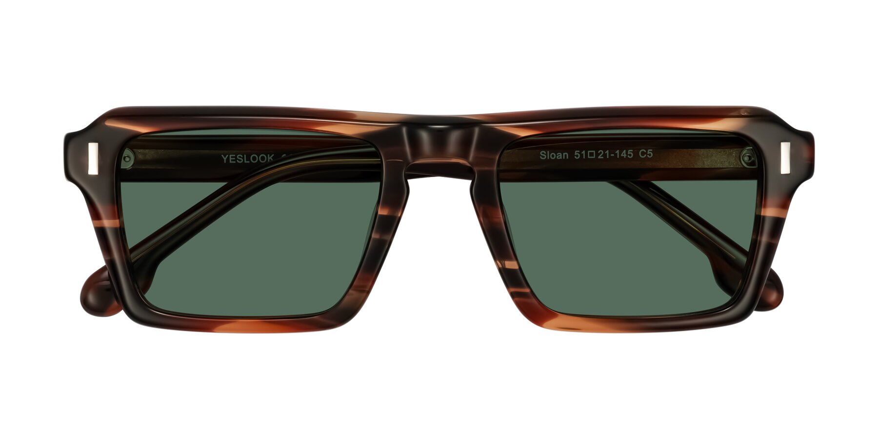 Folded Front of Sloan in Brown Striped with Green Polarized Lenses
