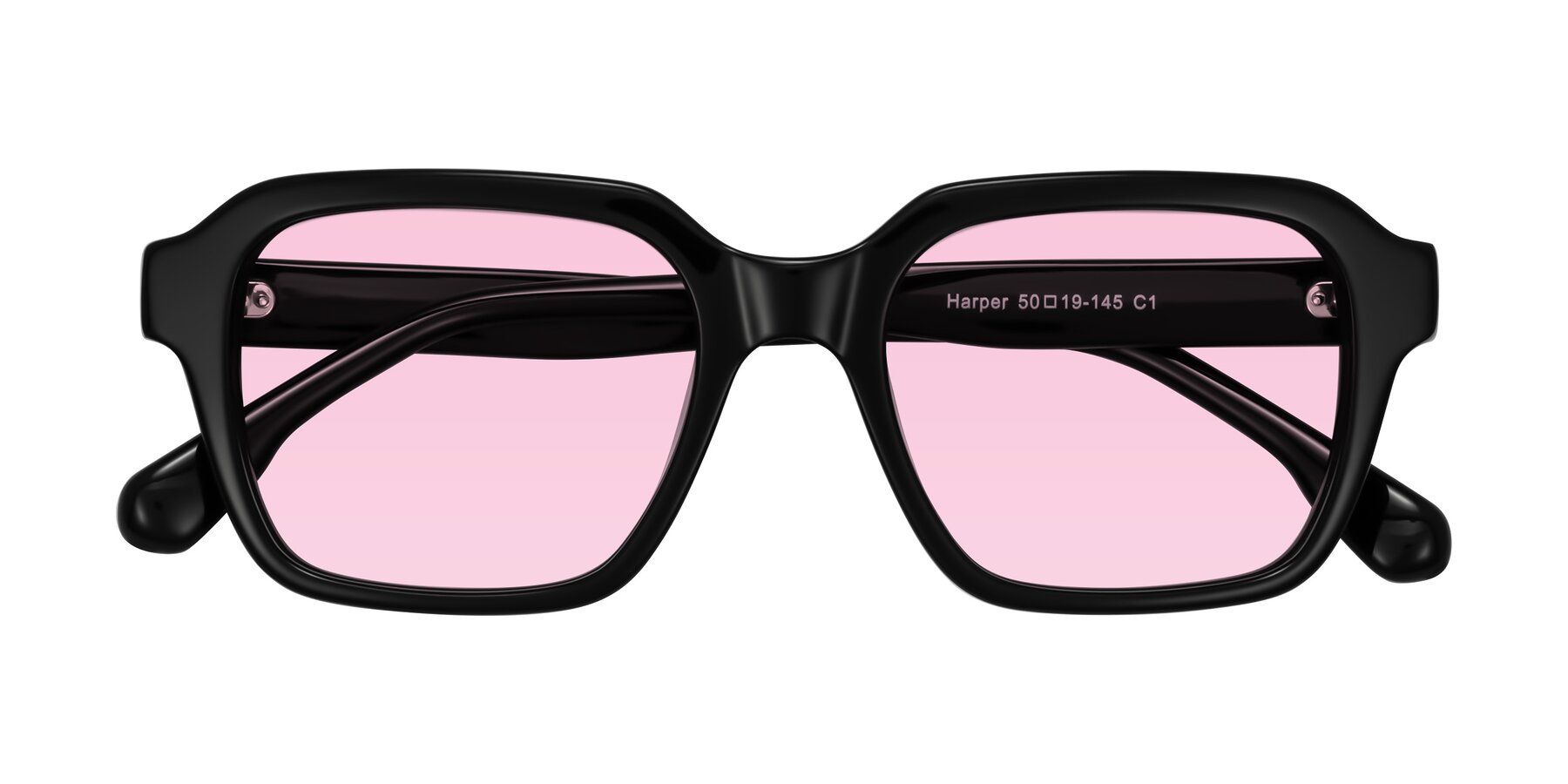 Folded Front of Harper in Black with Light Pink Tinted Lenses