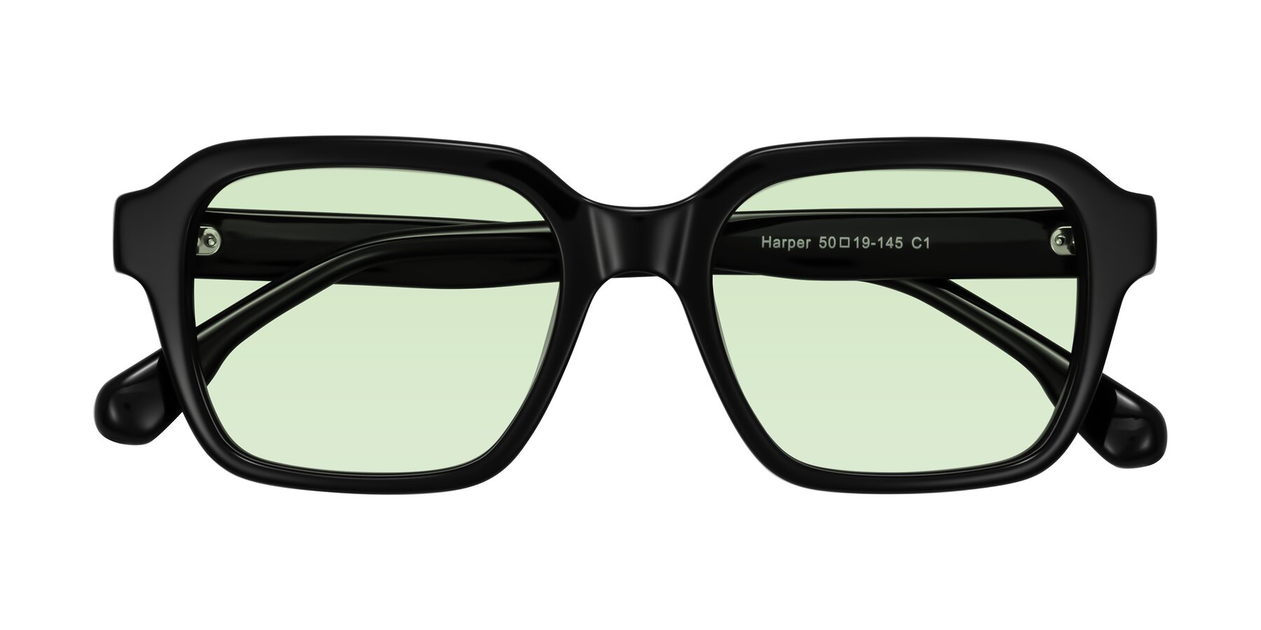 Folded Front of Harper in Black with Light Green Tinted Lenses