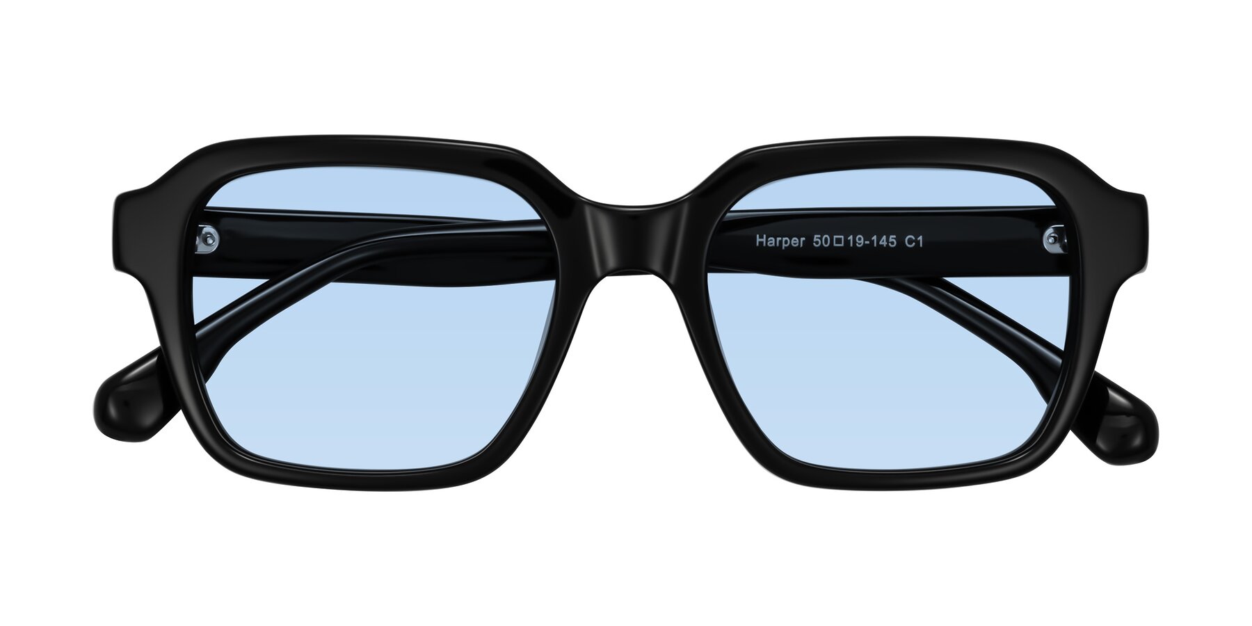 Folded Front of Harper in Black with Light Blue Tinted Lenses