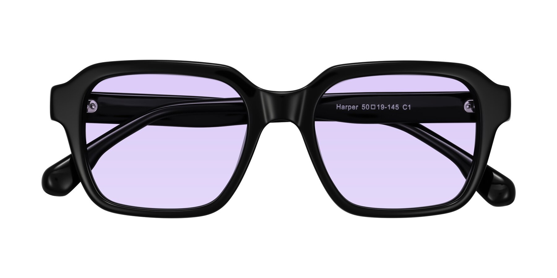 Folded Front of Harper in Black with Light Purple Tinted Lenses