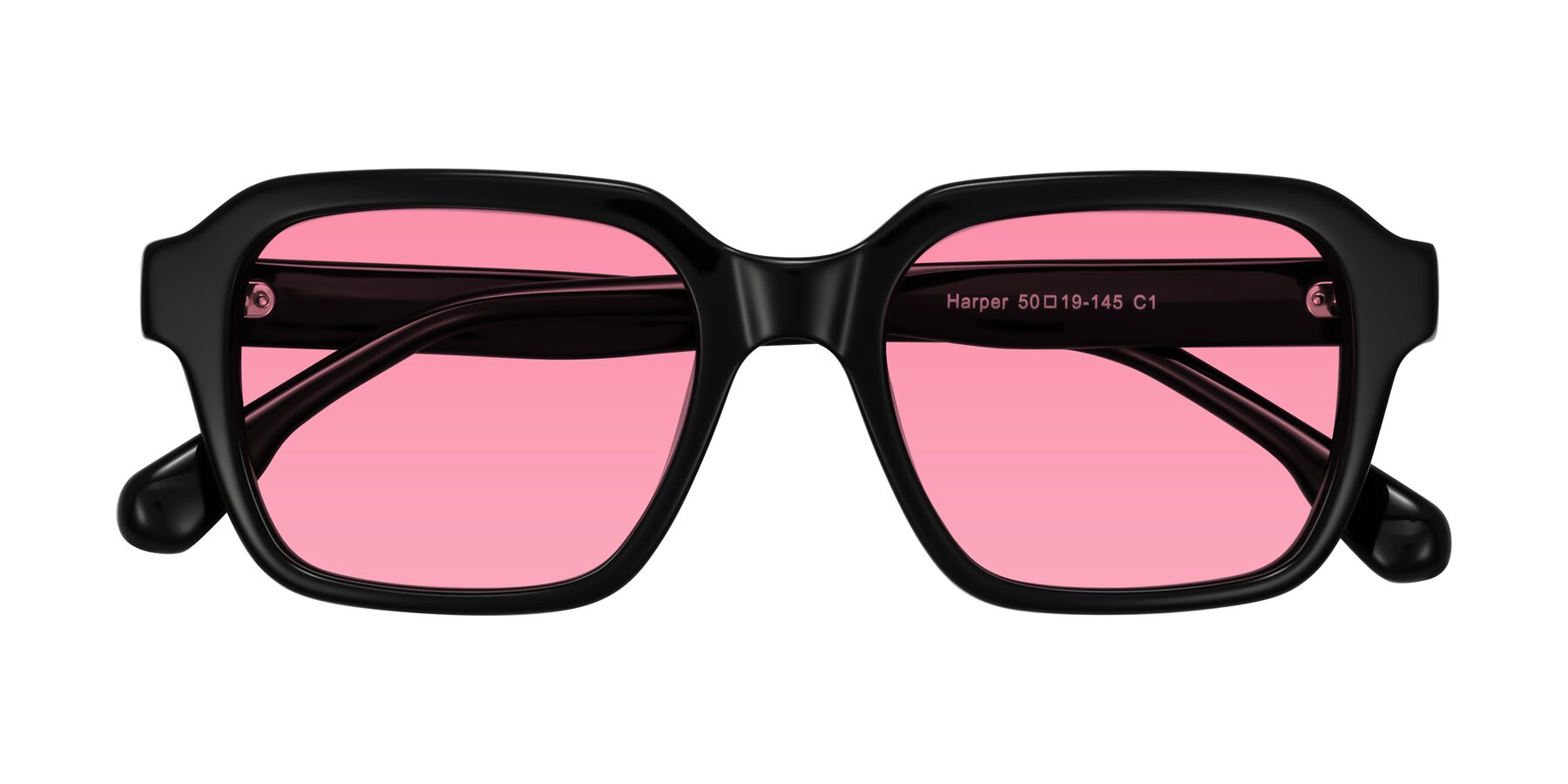 Folded Front of Harper in Black with Pink Tinted Lenses