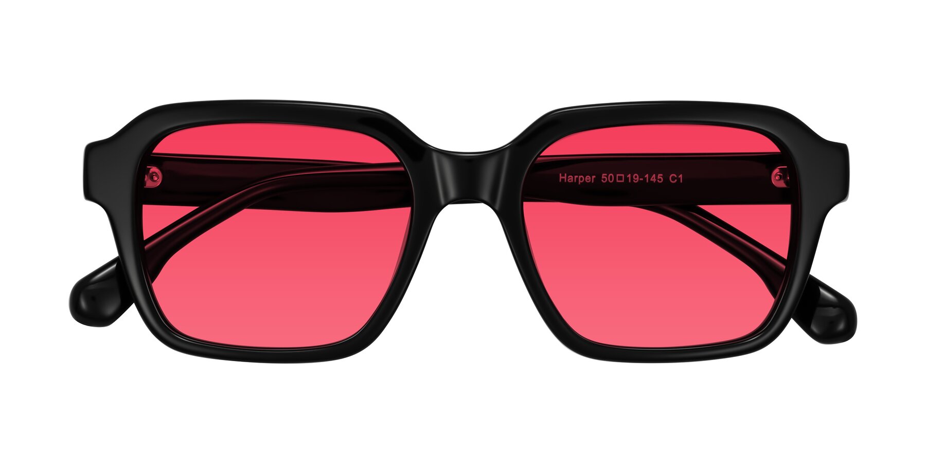 Folded Front of Harper in Black with Red Tinted Lenses