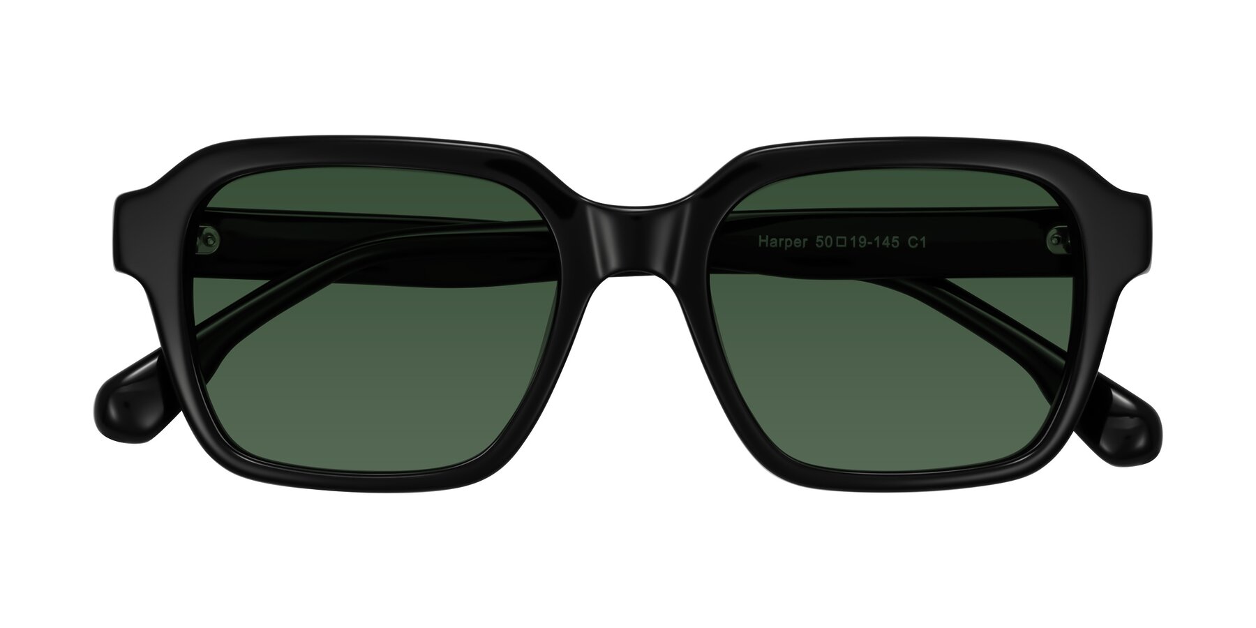 Folded Front of Harper in Black with Green Tinted Lenses