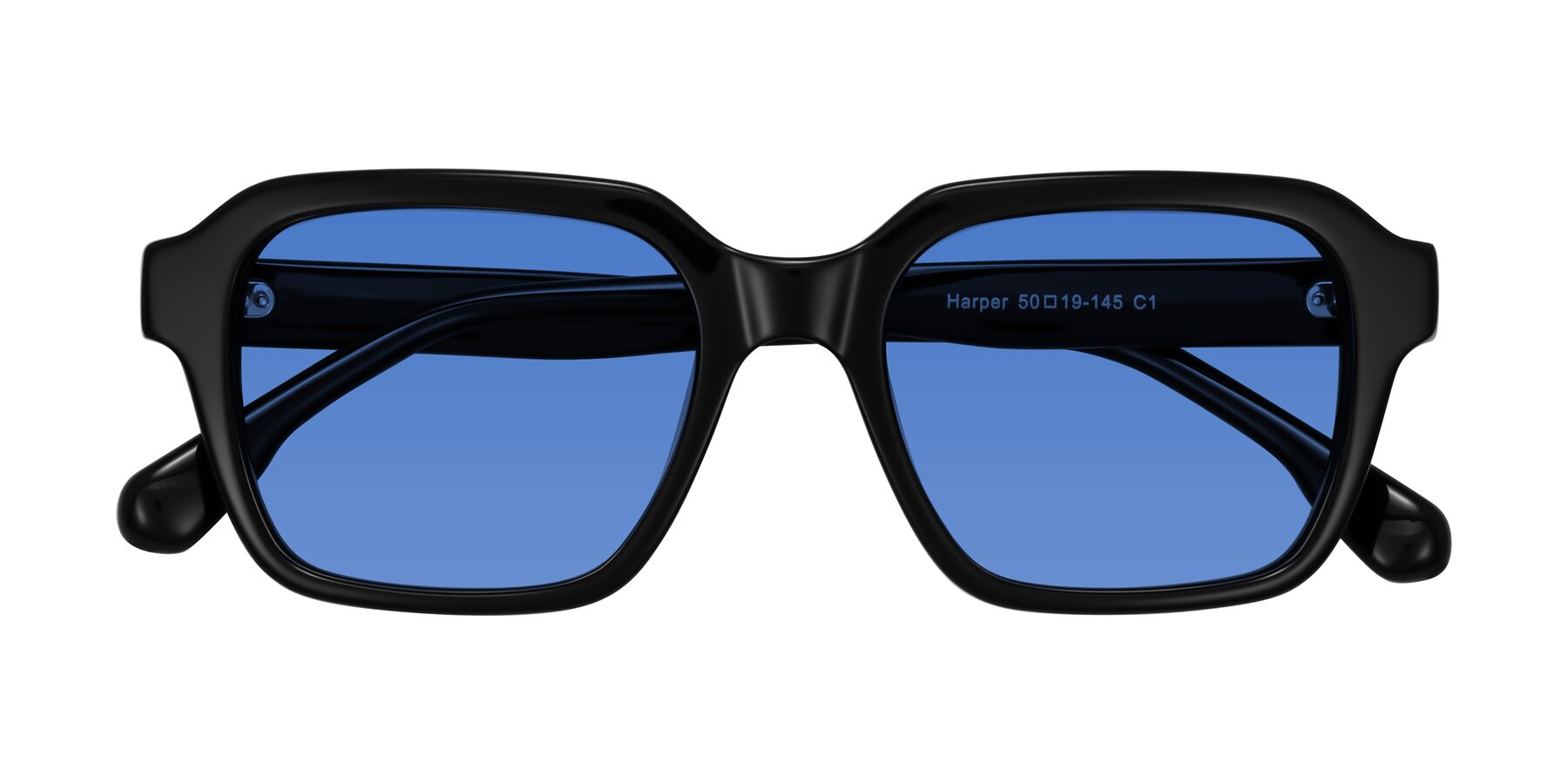Folded Front of Harper in Black with Blue Tinted Lenses