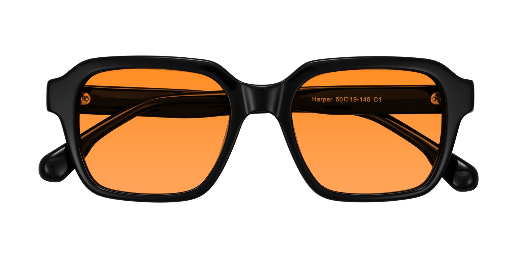 Folded Front of Harper in Black with Orange Tinted Lenses