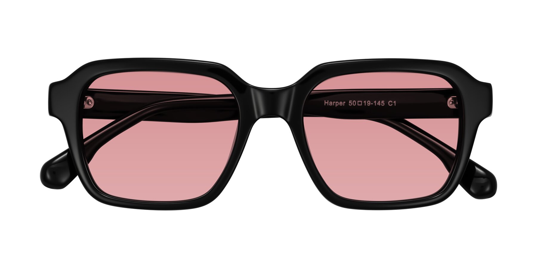 Folded Front of Harper in Black with Medium Garnet Tinted Lenses