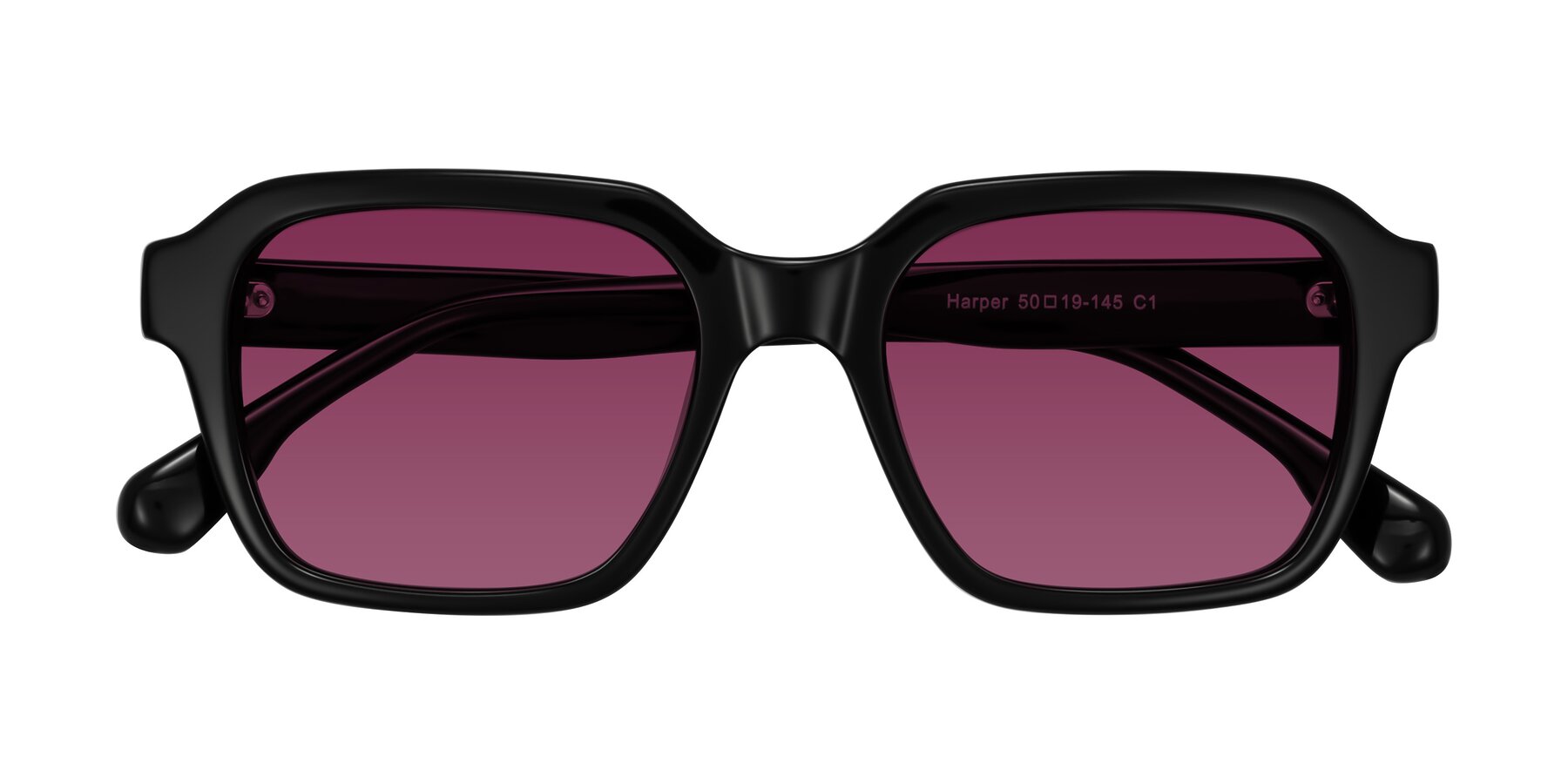 Folded Front of Harper in Black with Wine Tinted Lenses