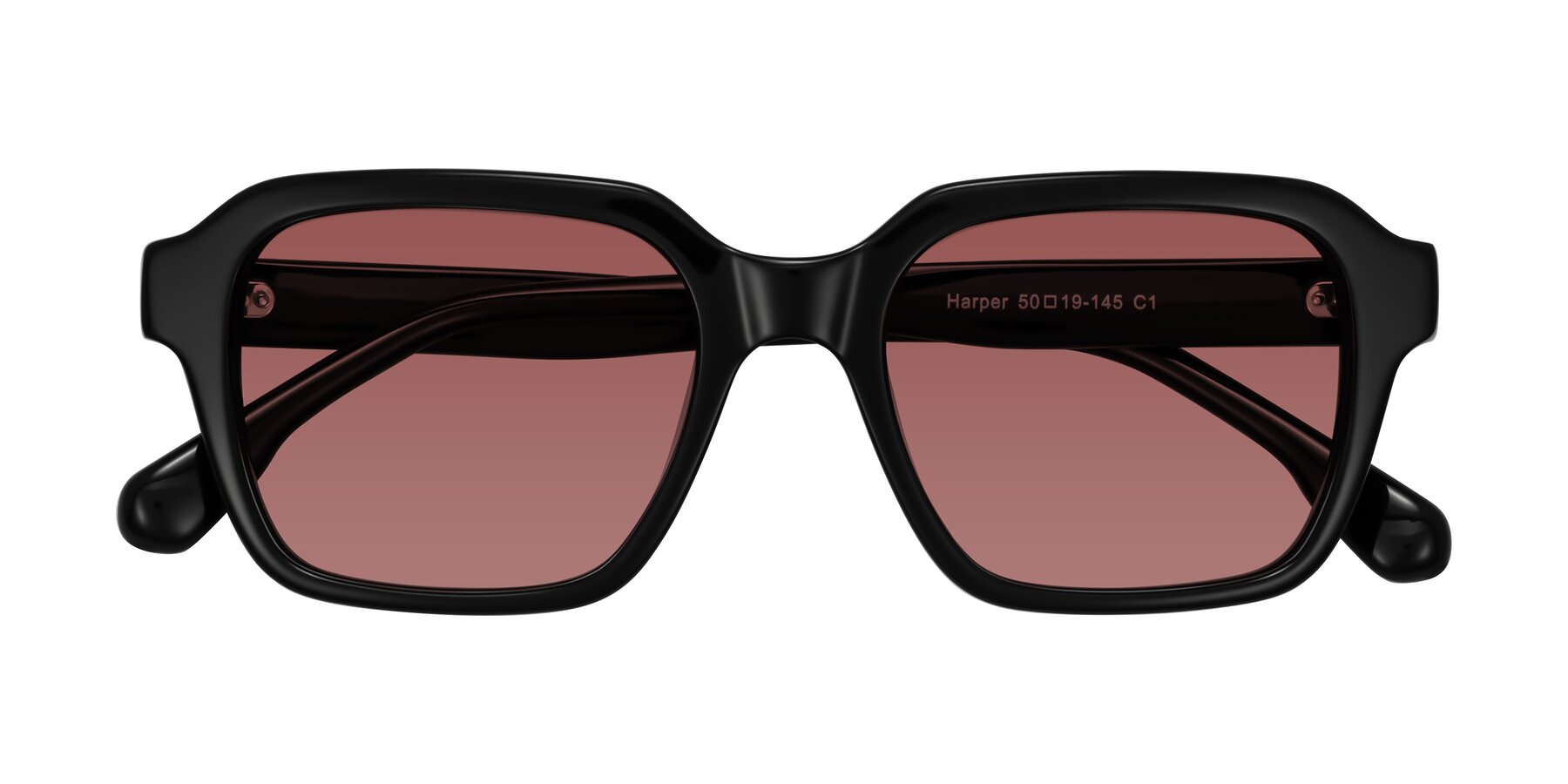 Folded Front of Harper in Black with Garnet Tinted Lenses