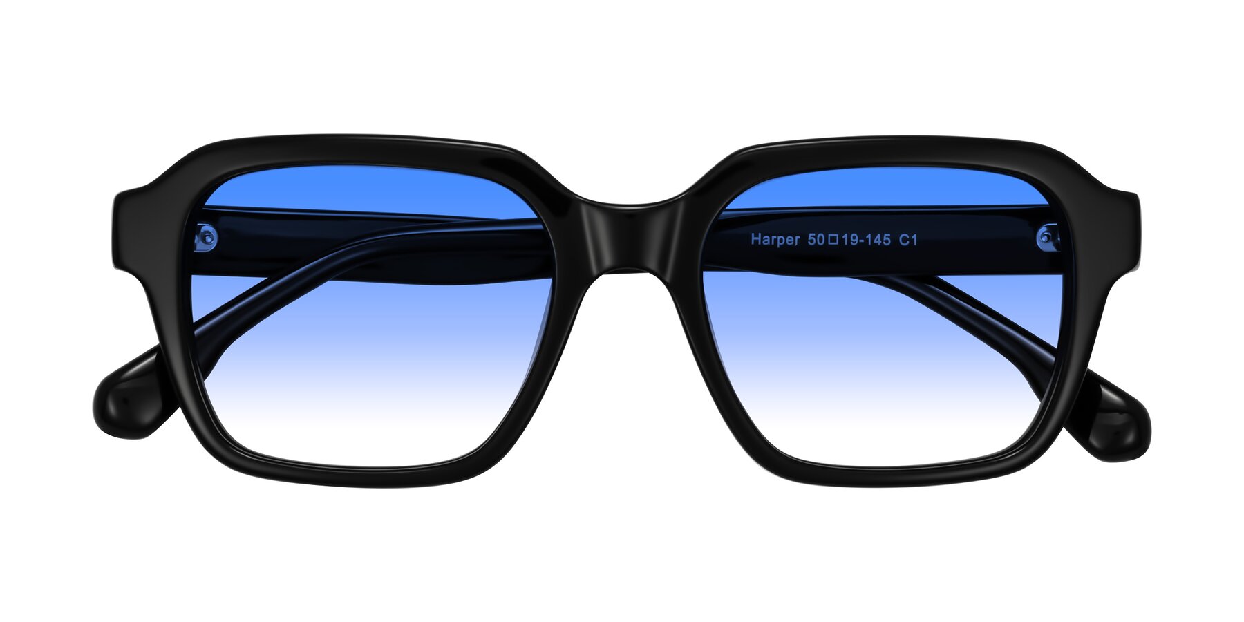 Folded Front of Harper in Black with Blue Gradient Lenses