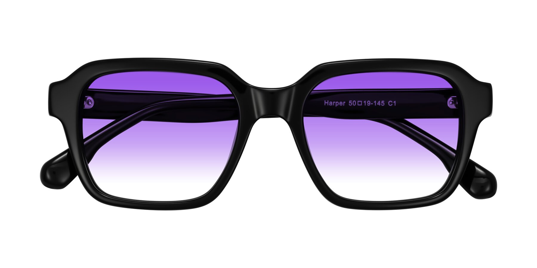 Folded Front of Harper in Black with Purple Gradient Lenses