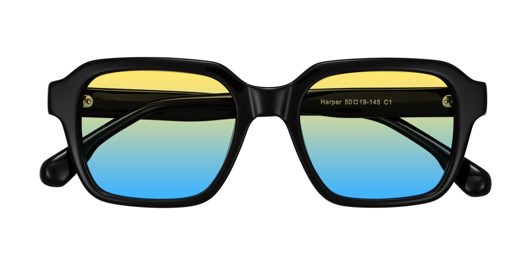 Folded Front of Harper in Black with Yellow / Blue Gradient Lenses