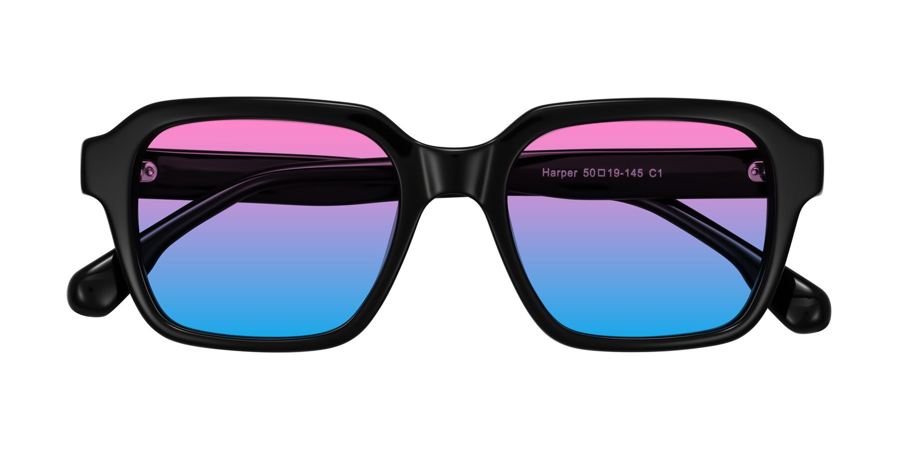 Folded Front of Harper in Black with Pink / Blue Gradient Lenses