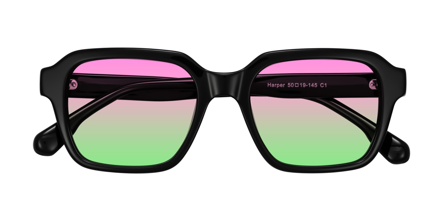 Folded Front of Harper in Black with Pink / Green Gradient Lenses