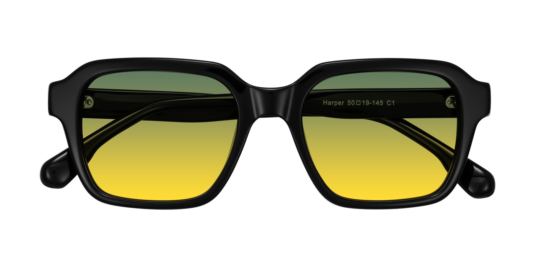 Folded Front of Harper in Black with Green / Yellow Gradient Lenses
