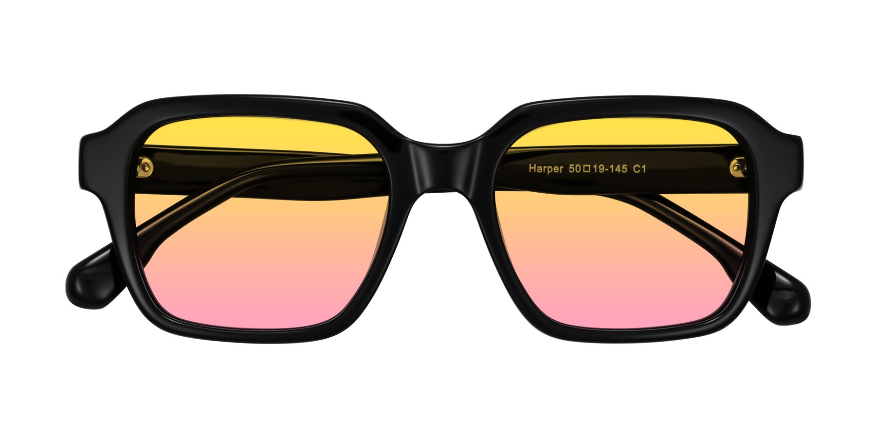 Folded Front of Harper in Black with Yellow / Pink Gradient Lenses
