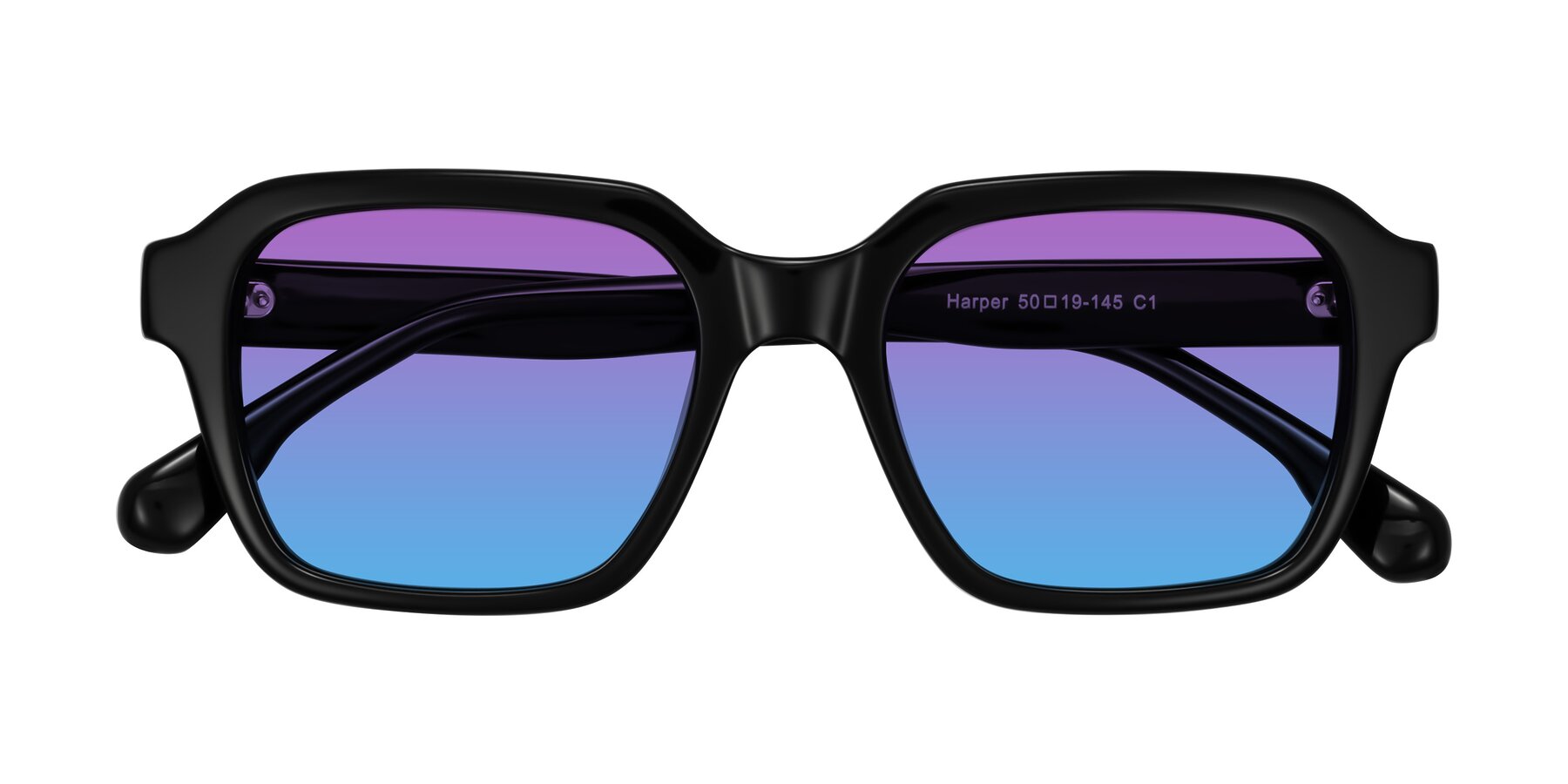 Folded Front of Harper in Black with Purple / Blue Gradient Lenses