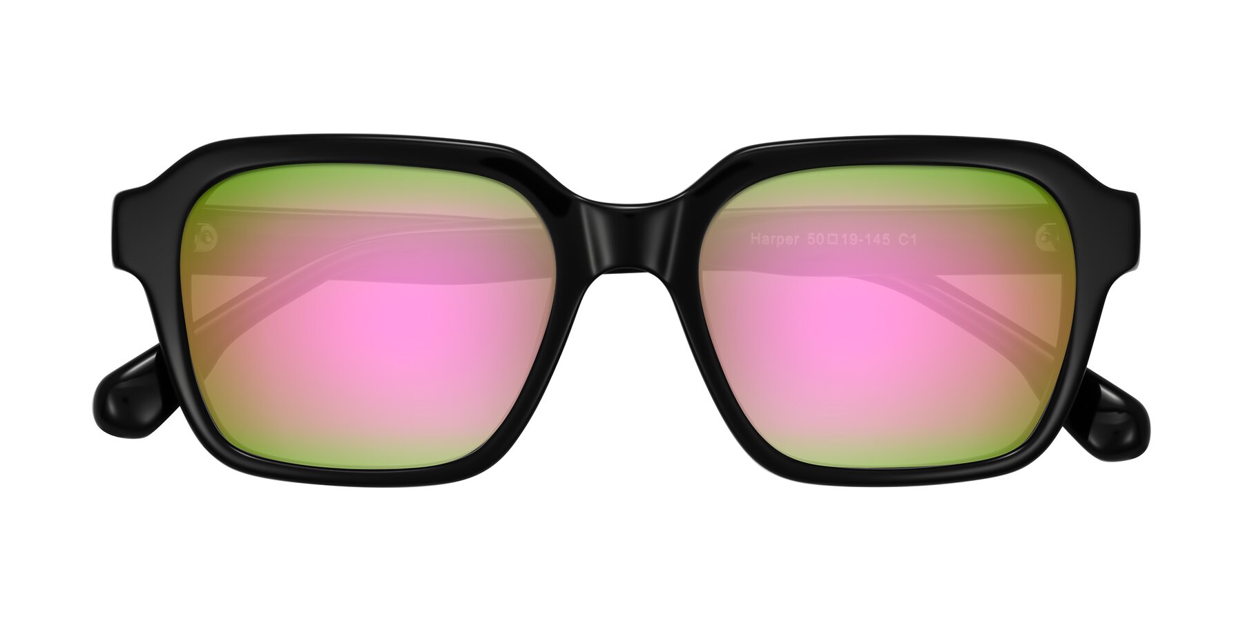 Folded Front of Harper in Black with Pink Mirrored Lenses